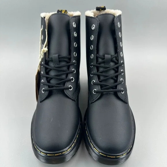Dr. Martens Zavala Fur Lined Women Size 7 Black Leather Combat Boots NEW